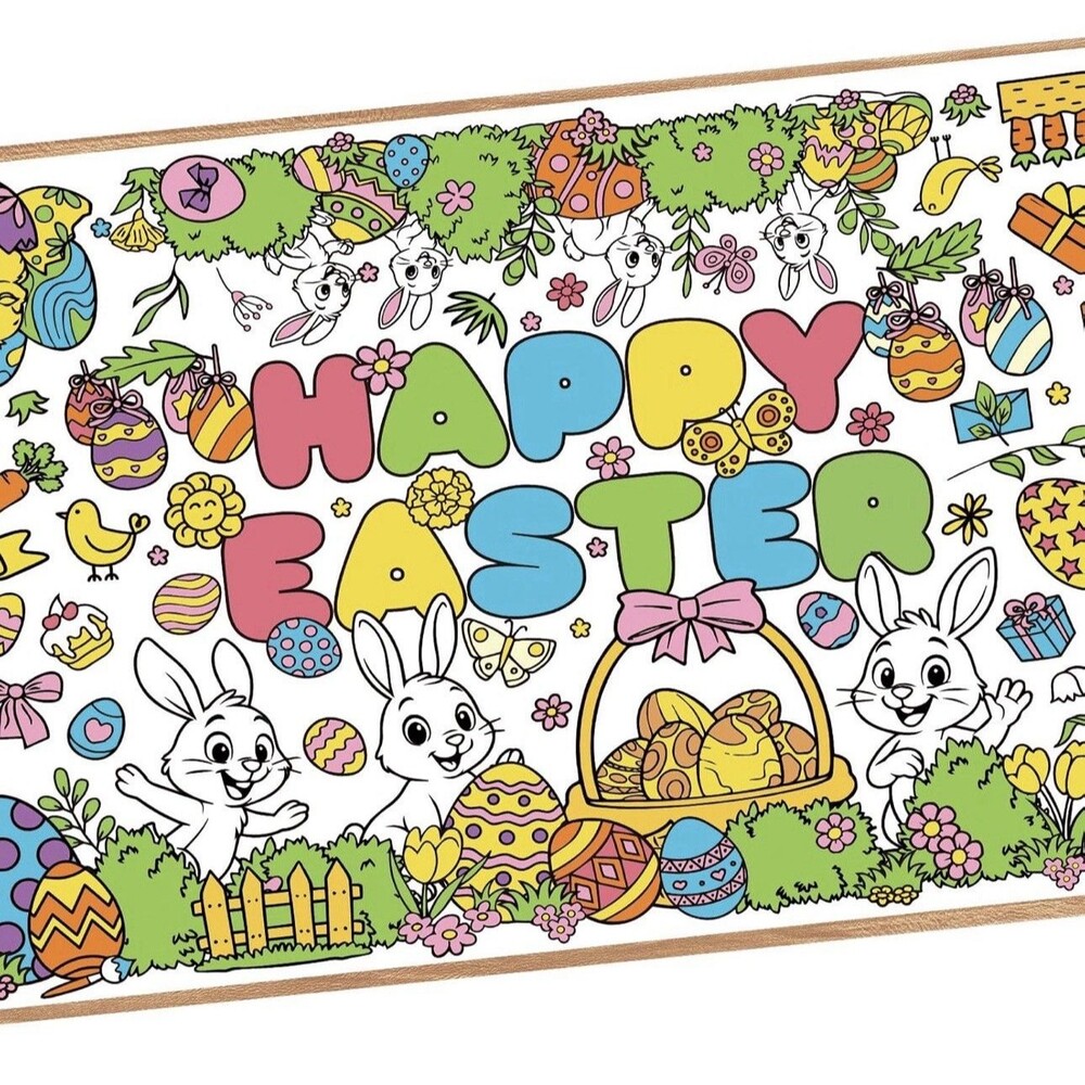 Giant Easter Coloring Poster - Large Happy Easter Coloring Tablecloth Cover, ...
